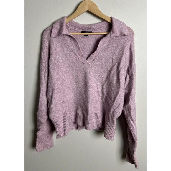 J crew Collared V-neck Sweater Supersoft Yarn Pink/Purple Preppy Size Large Wm’s - Picture 1 of 6